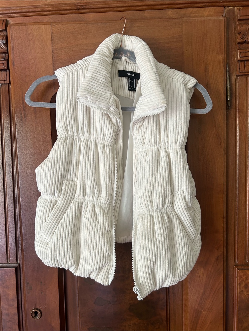 Forever 21 Cream Ribbed Puffer Vest